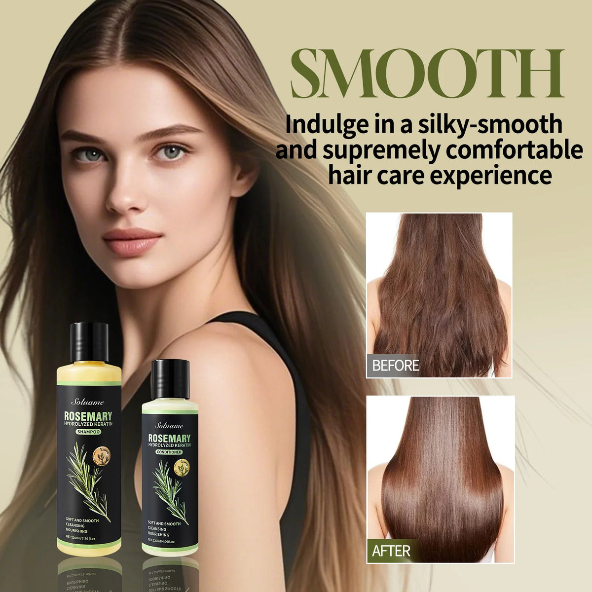 Rosemary Hydrolyzed Keratin Shampoo and Conditioner Set for Damaged Hair, Nourishing Hair Care for Soft, Smooth, Strong Hair