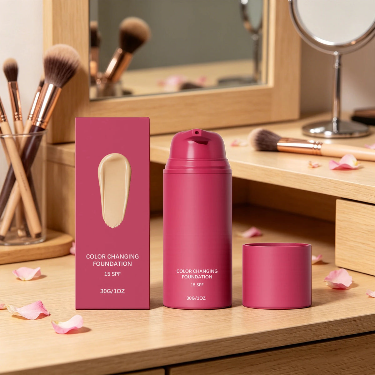 Color Changing Foundation Natural Color Spf15 Sun Protection Makeup Full Coverage Even Skin Tone Lightweight Moisturizing Makeup