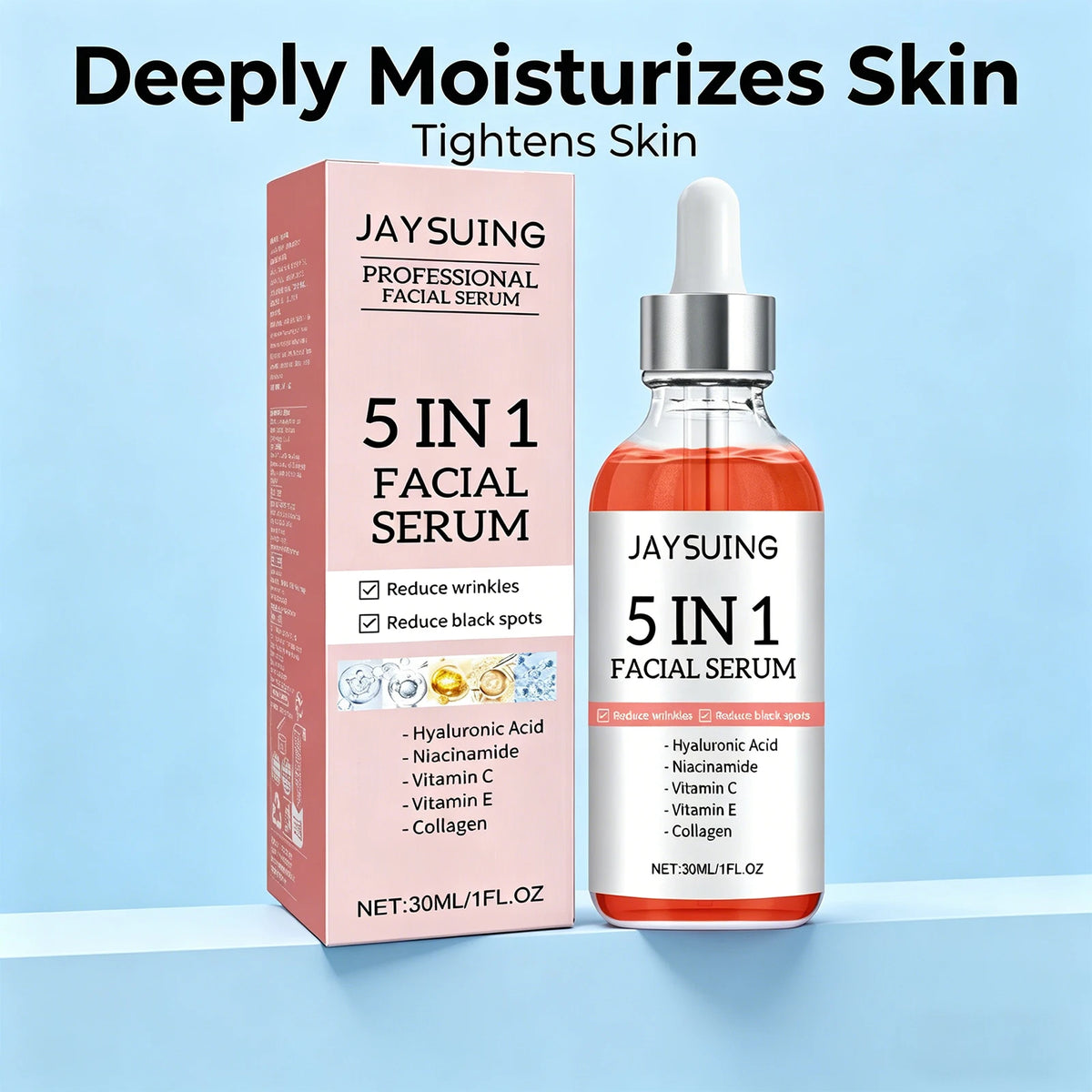 New 5 in 1 Facial Serum Hyaluronic Acid Niacinamide Vitamin C Brightening Fine Lines Moisturizing 30ml Facial Serum SkinCare