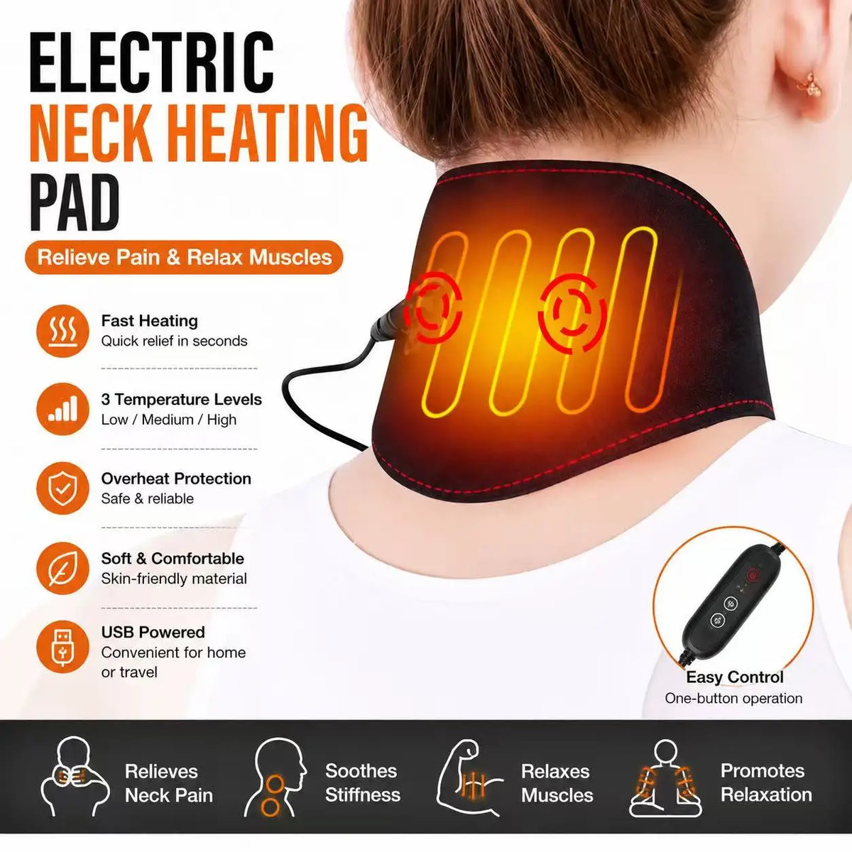 Winter Neck Shoulder Electric Neck Heating Pad Heating Pad for Neck and Shoulders 5 Temperature Modes Adjustable USB Heated Neck