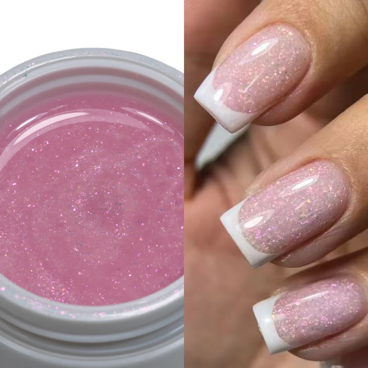 MSHARE 30g Pink Glitter Builder Nails Gel Pearl White Thread UV/LED Self Leveling TPO Free Nail Extension Gel Nail Construction