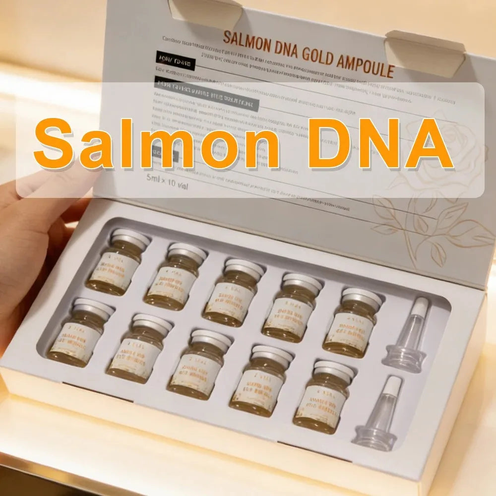 Face Salmon DNA Gold Ampoule Skin Booster Serum Kit Brightening Whitening Moisturizing Rejuvenation Care Skin