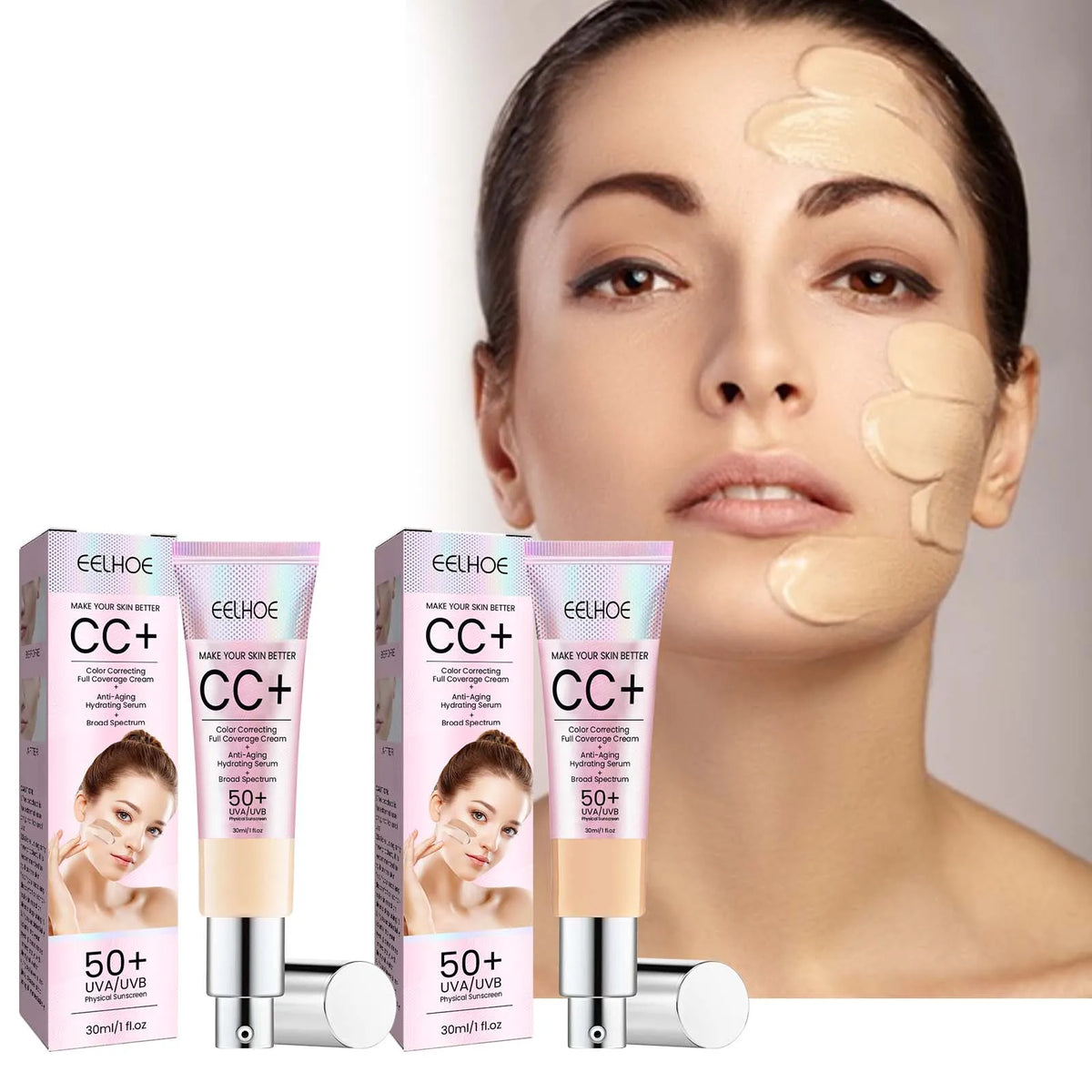 1/2/3pcs CC Cream Foundation Waterproof Brighten Moisturizing Foundation Concealer Oil-Control Long Lasting Spf 50 Makeup