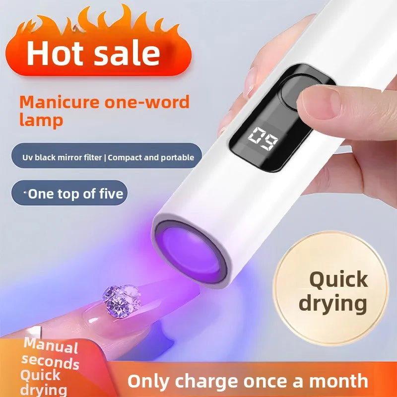 Handheld Nail Lamp, Straight Light, Spotlight, Two Levels, Timed Digital Display, Purple Light, USB Charging, Quick Drying, Port