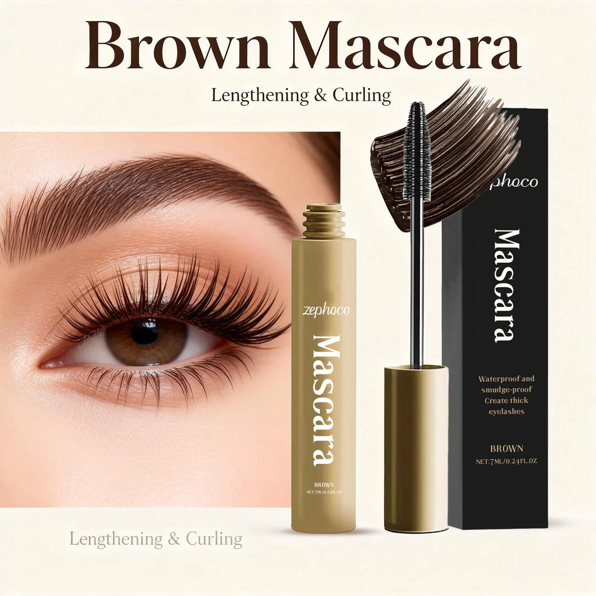 Brown Mascara Natural Curls Long-Lasting Makeup Waterproof Sweatproof Lengthens Eyelashes Anti-Fouling Eye Black Eye Cosmetics