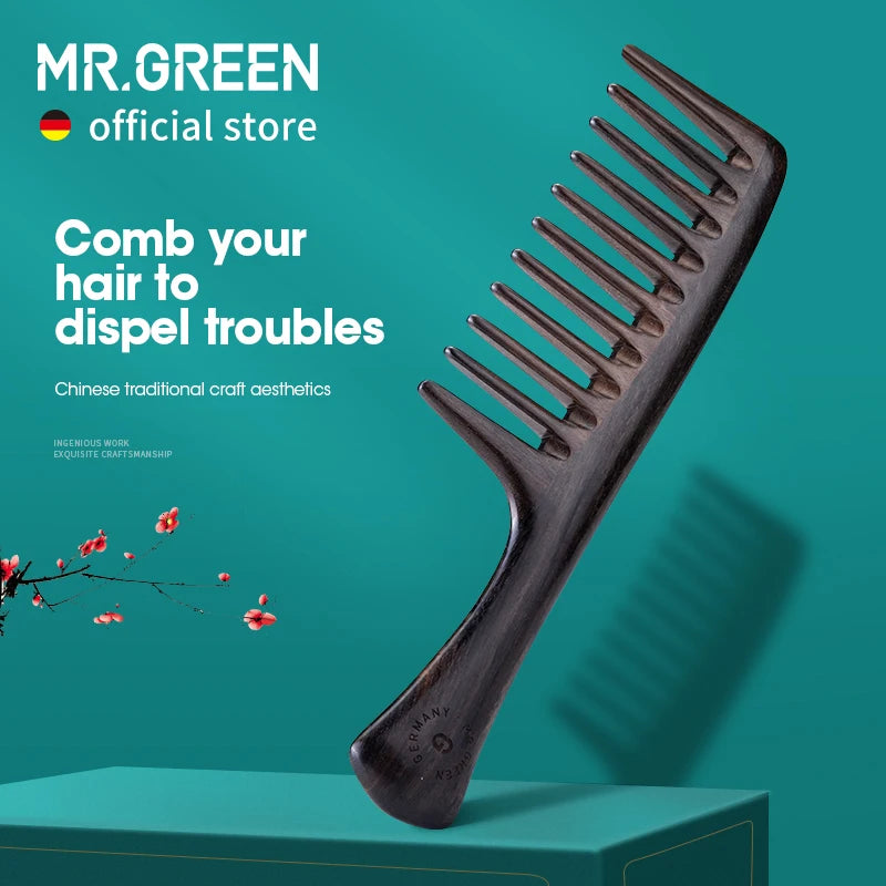 MR.GREEN Natural Wood Comb Wide Tooth Wet Hair Combs Anti-Static Styling Comb for Long Hair Head Acupuncture Point Massage