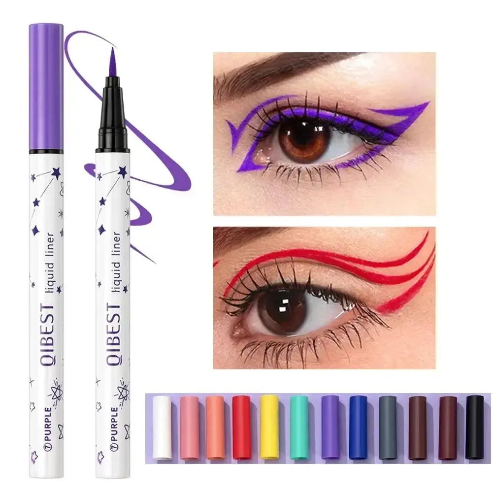 QIBEST Eyeliner Liquid Waterproof Matte Liquid Eyeliner Pen Long Lasting Green Yellow Purple Blue White Eye Liner Pens Cosmetics
