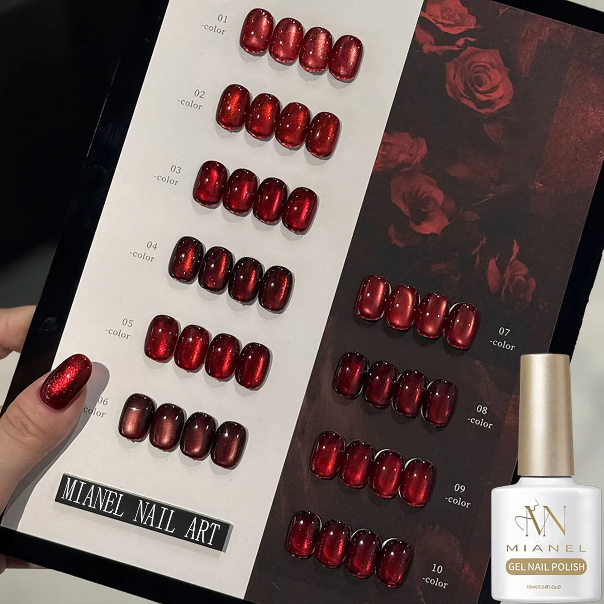 10ML 1-10PCS Red Nails 10 Color 2026 New Style Blood Rose New Year Atmosphere Ruby Rose Wine Red Glass Bead Cat Eye Gel Polish