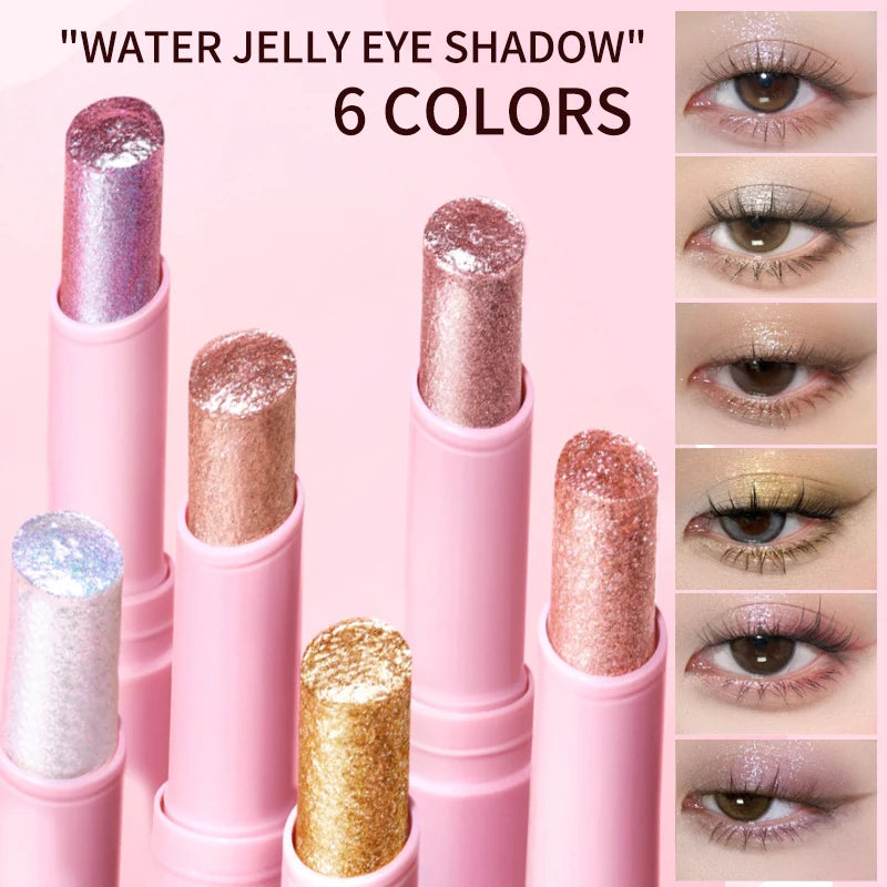 Water-Gloss Jelly Eyeshadow Stick Is a One-Swipe Makeup Highlight Eyeshadow Stick with Pearl Shimmer in Multiple Colors. Luminous Highlight Eyeshadow Stick Is a Two-Use Stick for Eyebrows. Waterproof Effect That Lasts Long an