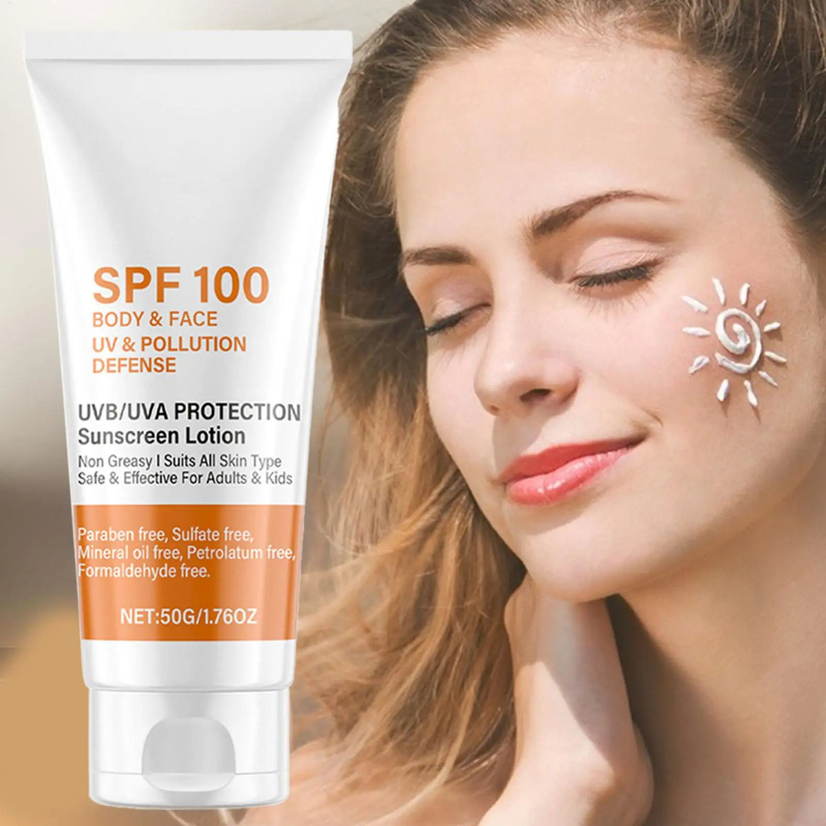 Sunscreen SPF 100 Waterproof Glow Sun Cream with UVA/UVB protection Face Sunscreen 50g for Beach Summer Outdoor Hiking Daily