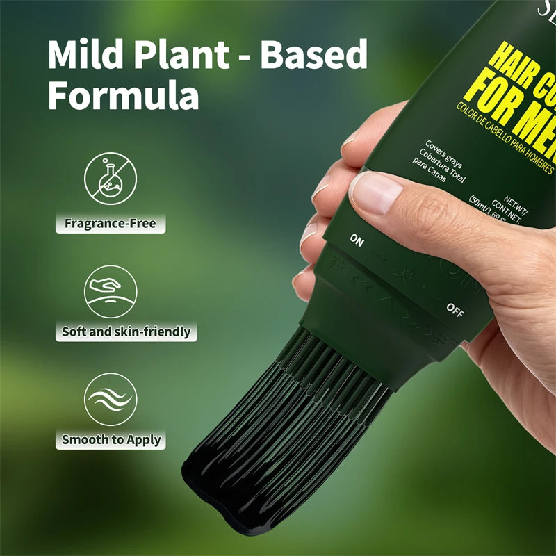 Black Hair Coloring Cream With Comb 50ml Hair Dye Shampoo Pure Plant-Based Instant Men Beard Dye Cream Covers Natural Gray Hair