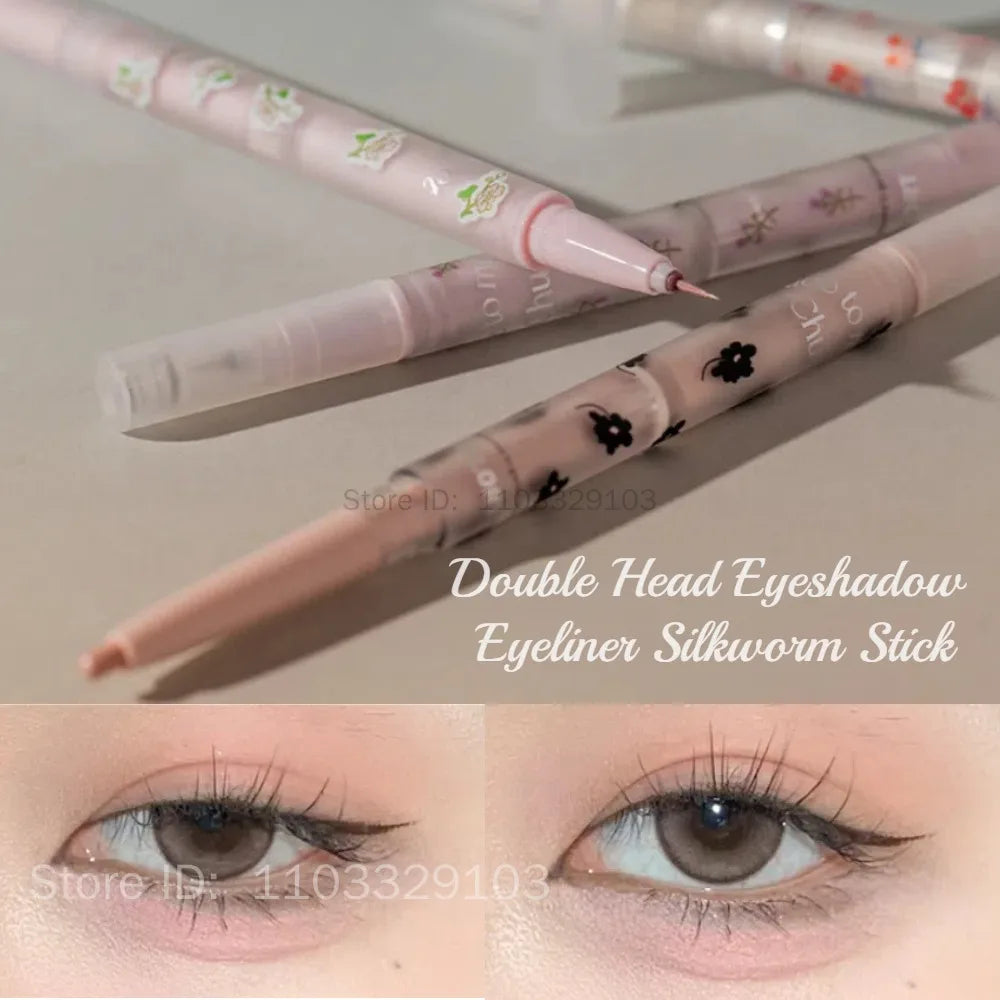 FLORTTE Double Head Eyeshadow Eyeliner Silkworm Stick Matte Pearl Glitter Eye Shadow Liner Pencil Highlighter Pen Eyes Makeup