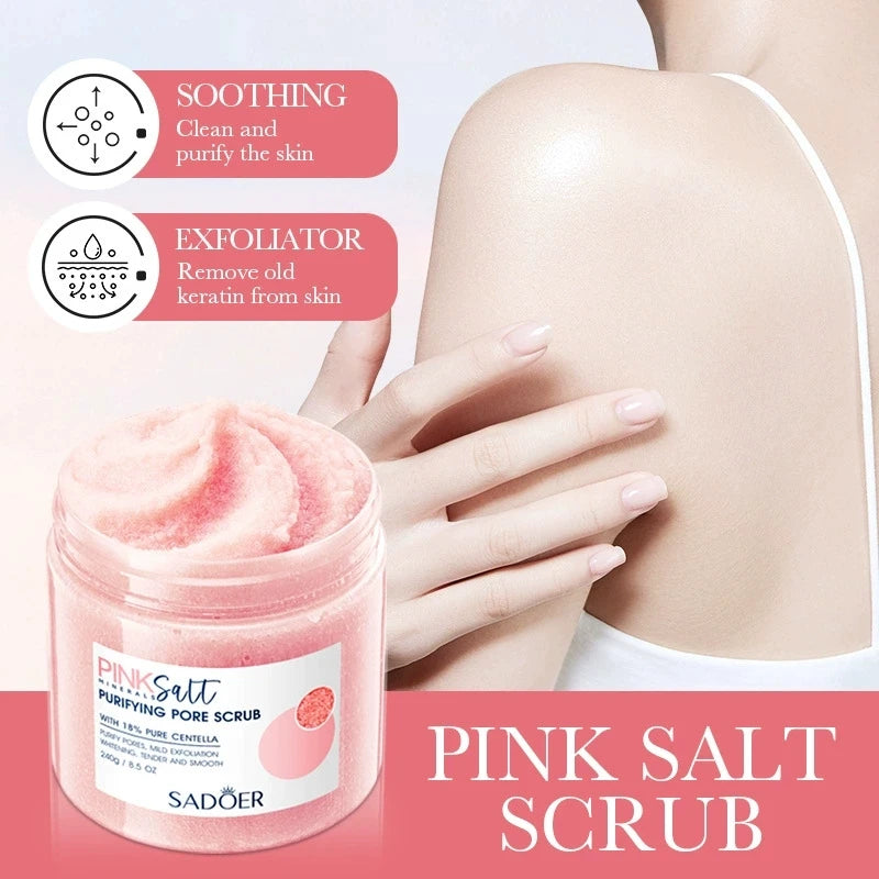 SADOER Himalayan Pink Salt Body Scrub – Exfoliating Moisturizing Cream for Arms Legs Back, Body Lotion Dead Skin Care Remover