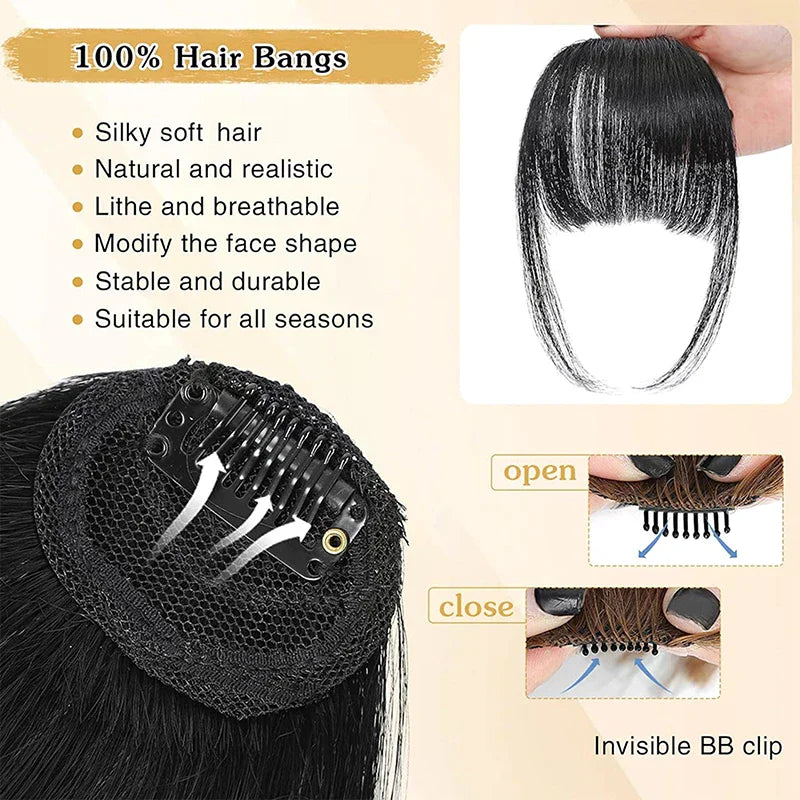 Synthetic Fake Air Bangs Natural Hair Extension Front Fringes Hairpiece Black Brown Clip In Bangs Double Sideburns Hair Styling