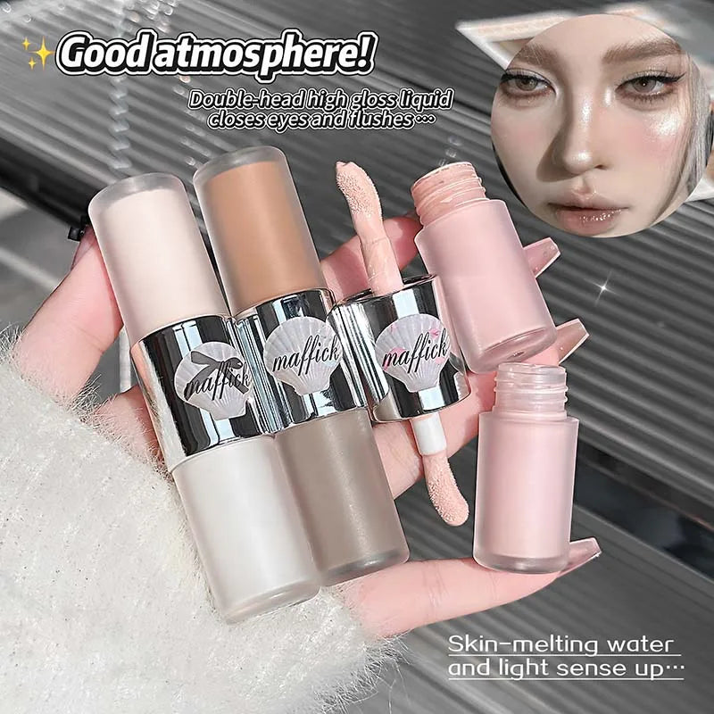 Dual-Ended Liquid Highlight Stick Pearl Gloss Diamond & Matte White Cream Shine Face Brightening Nose Shadow Contouring Makeup