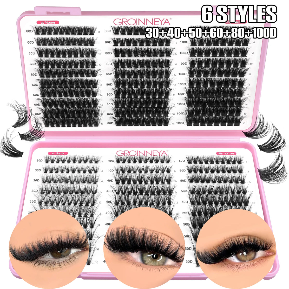 GROINNEYA Lashes Clusters Fluffy Volume Individual Lashes Clusters Eyelashes Wispy Individual Lashes Extensions DIY Eyelashes