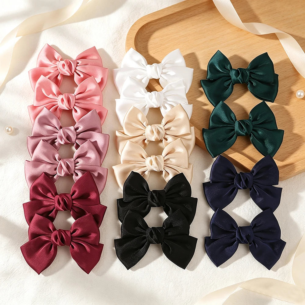 2PCS Matte Satin Large Bow Pair Hair Clips Solid Color Big Bow Barrettes Girls Wedding Birthday Party Daily Dress‑up Headdress