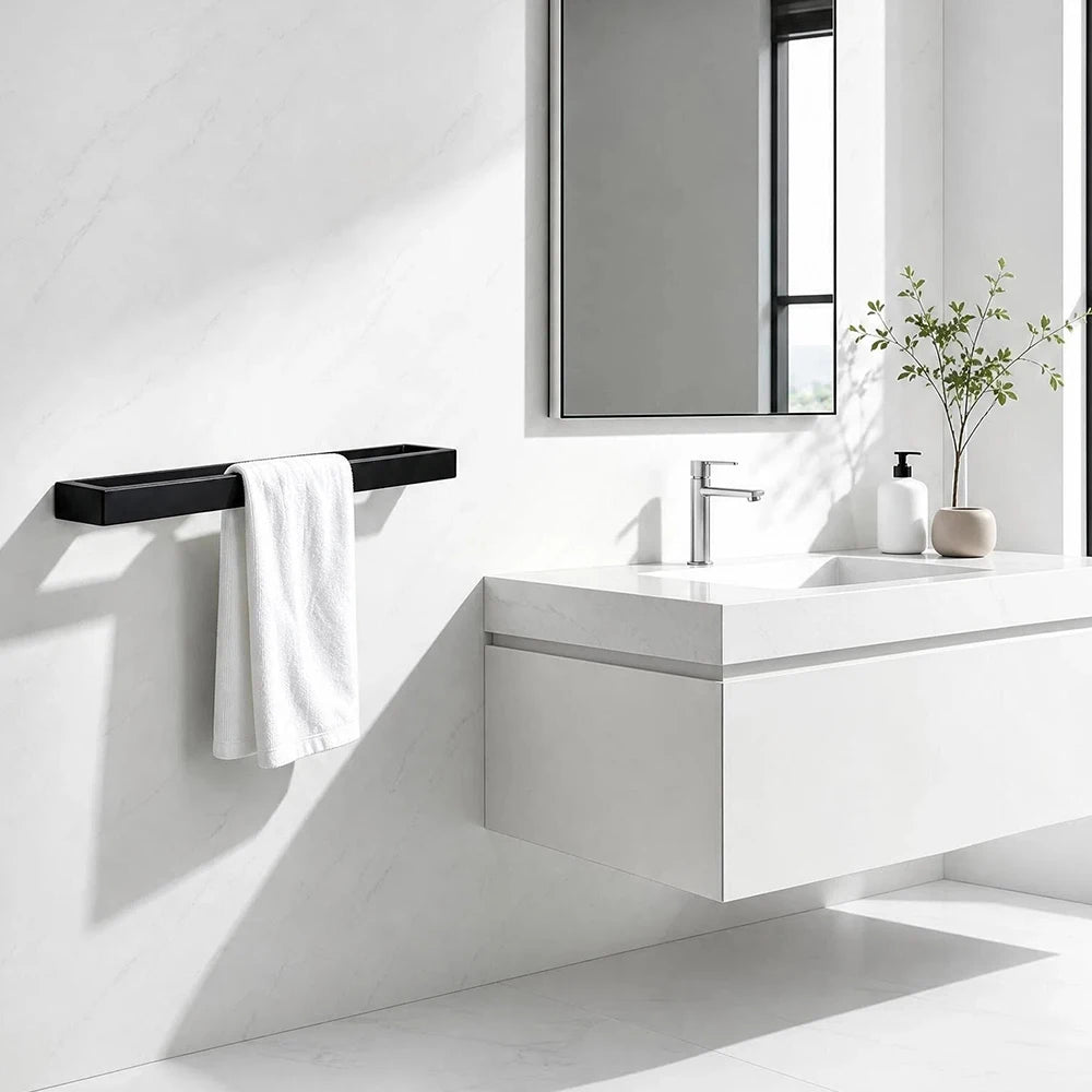 Self-Adhesive Bathroom Towel Rack Wall Mounted Stainless Steel Black Single Towel Bar Home Hotel Bath Towel Holder Punch-Free