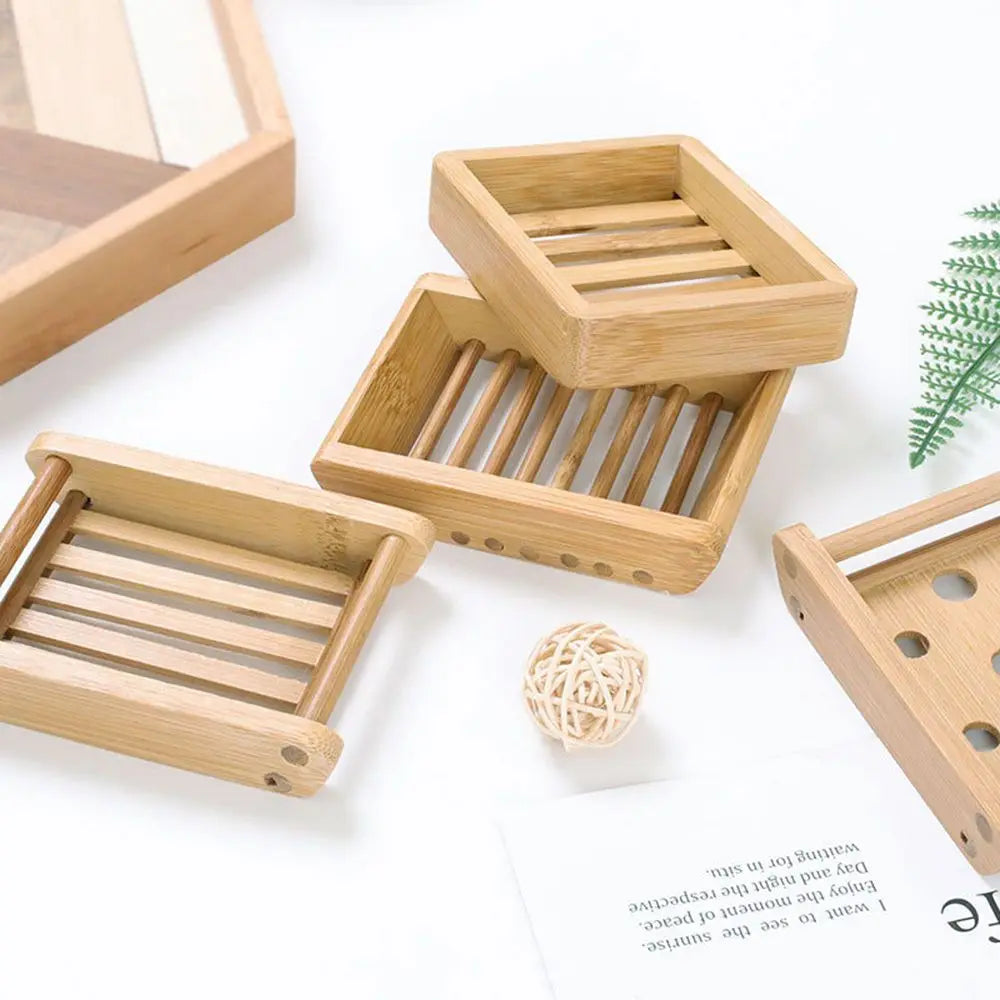 Natural Environmen Bamboo Soap Dish Wooden Soap Tray Holder Storage Soap Rack Plate Box Container for Bath Shower Plate Bathroom