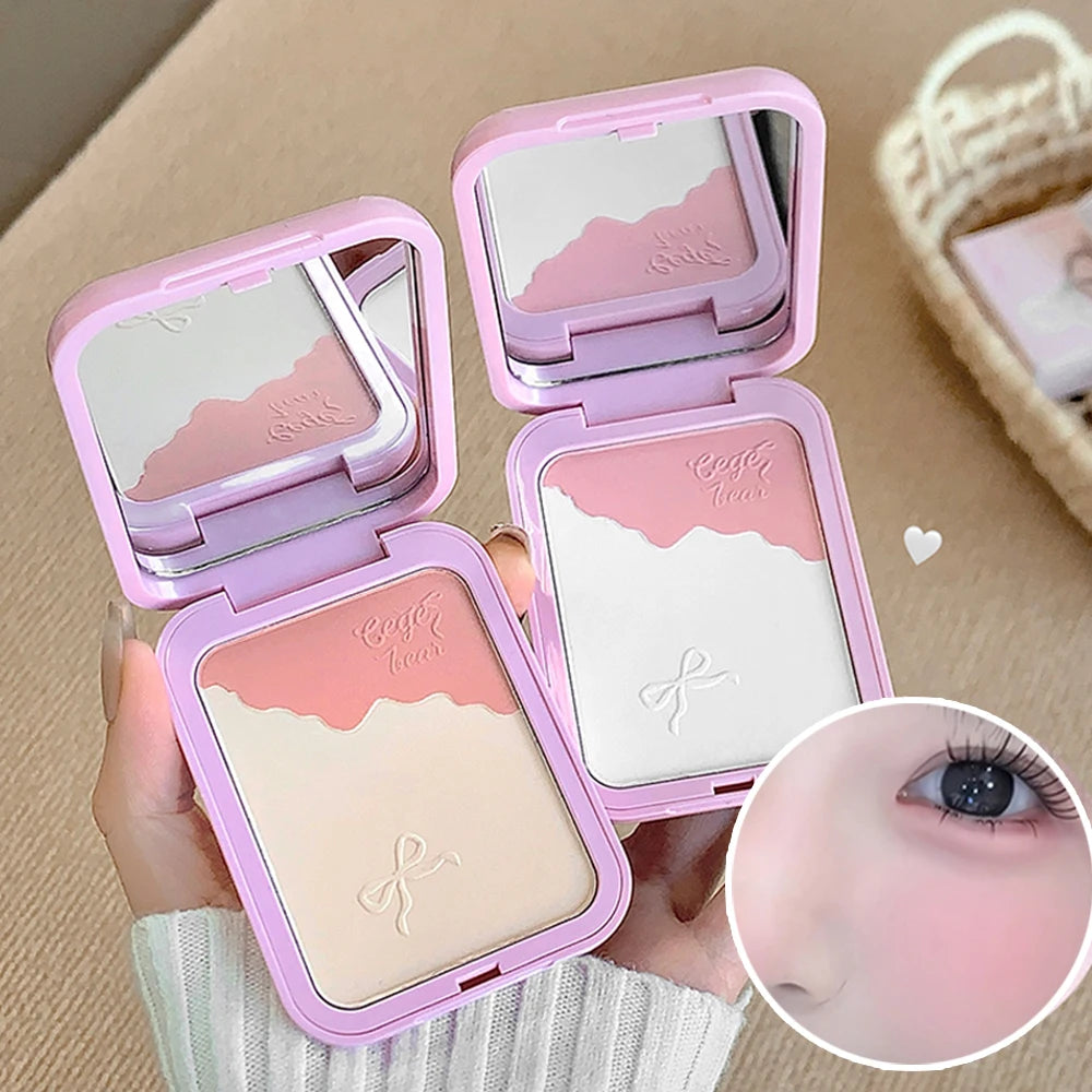 Gege Bear 2-in-1 Highlighter Blush Powder With a Powder Puff Multi-functional Makeup Brightening Natural Matte Makeup