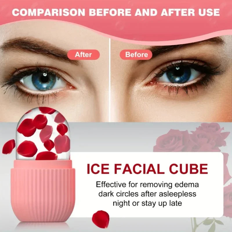 Reusable Pink Silicone Cooling Ice Roller Facial Eye Massager Gentle Calming Texture Household SPA Skin Care Tool For Daily Use