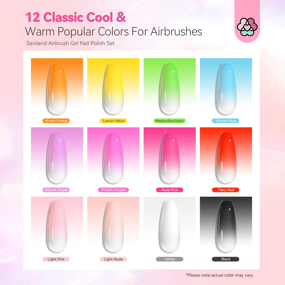 SAVILAND 12 Vitality Colors Airbrush Gel Nail Polish Fine Mist Nail for Color Spray For Airbrush Spray Gun Nail Art Color Design