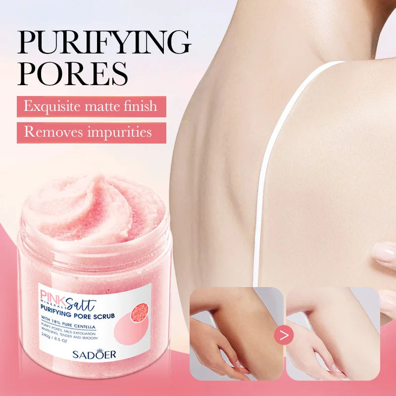 SADOER Himalayan Pink Salt Body Scrub – Exfoliating Moisturizing Cream for Arms Legs Back, Body Lotion Dead Skin Care Remover