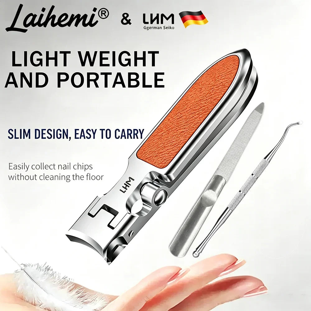 Wide Opening Anti-Splash Nail Clipper Set, Sharp Stainless Steel Manicure Kit with Nail File & Cuticle Pusher, Portable Cutter F
