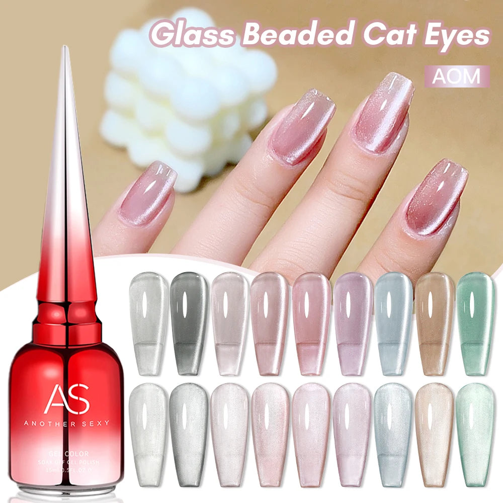 AS 15ml Mint Green Color Cat Magnetic Gel Nail Polish Sparkle Glitter Gel Varnish Semi Permanent for Summer Manicure DIY Gift